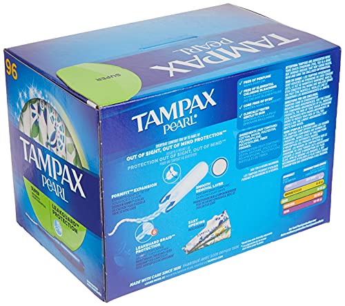 Tampax Pearl Unscented Super Absorbency Tampons, 96 Count Tampax