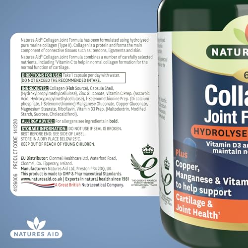 Natures Aid Collagen Joint Formula with Vitamin C, Copper and Manganese, Cartilage and Joint Health, 60 Capsules natures aid