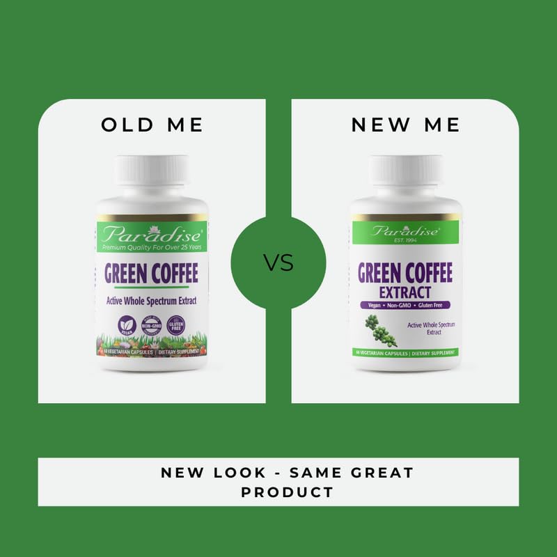 Paradise Herbs Green Coffee Bean, Vegan, Gluten Free, Non GMO, Active Whole Spectrum Paradise Herbs