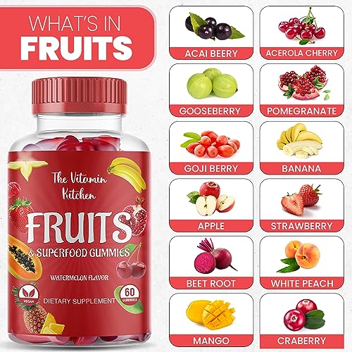 The Vitamin Kitchen Fruit and Veggies Gummies-120 Chews 60 Super Fruits The Vitamin Kitchen