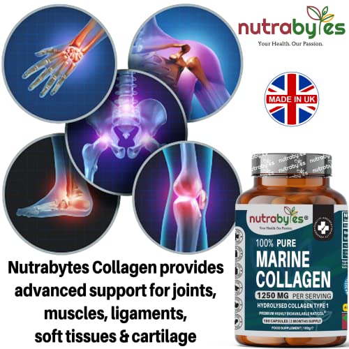 High Strength Marine Collagen Capsules - 1250mg Hydrolysed Collagen Supplement NUTRABYTES