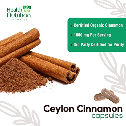Pure Ceylon Cinnamon Capsules - Certified Organic Cinnamon Pills, Non-GMO, Dairy & Gluten Health Nutrition Naturals