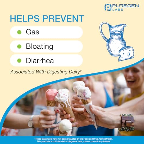 Puregen Labs Dairy Relief Natural Fast Acting Lactase Enzyme 3000 FCC, Lactose Intoleran P Puregen Labs