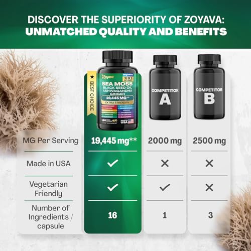 Sea Moss 7000mg Black Seed Oil 4000mg Ashwagandha 2000mg Turmeric 2000mg Zoyava