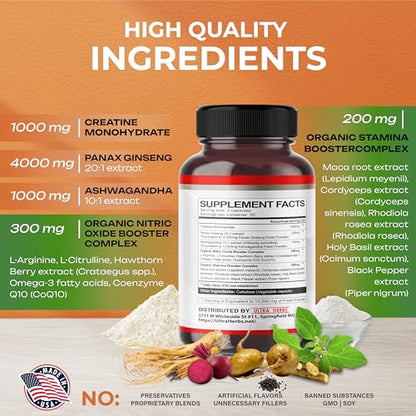 Ultra Creatine Pills Muscle Growth 9800mg Creatine Monohydrate Capsules w Ginseng