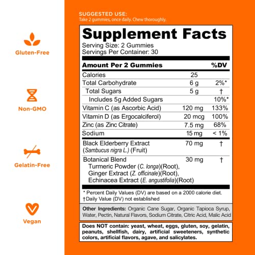 Goli Immune Vitamin Gummy - 60 Count - Elderberry, Vitamin C, D & Zinc, Vegan, Non-GMO Goli