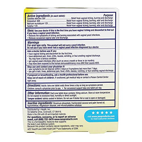 AZO Yeast Plus Tablets 60 ea (Pack of 6) - Packaging May Vary AZO