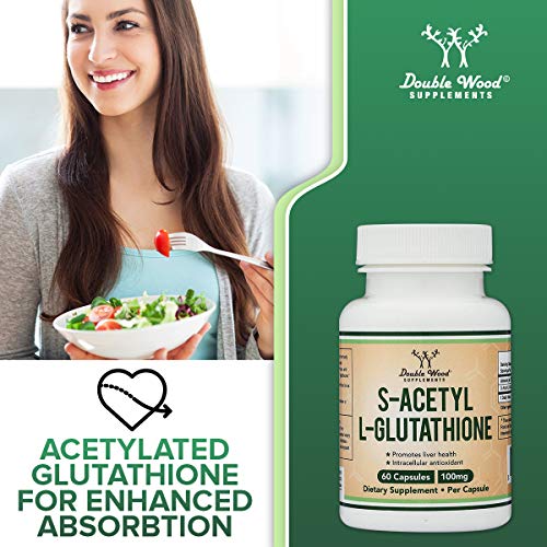 S-Acetyl L-Glutathione Capsules - 100mg, Manufactured and Tested in The USA, 60 Count Double Wood Supplements