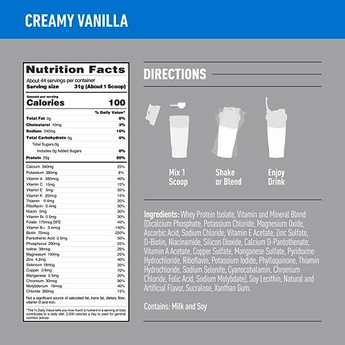 Isopure Protein Powder, Creamy Vanilla Whey Isolate with Vitamin C & Zinc for Immune Isopure