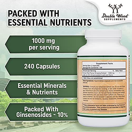 Ginseng Capsules (Korean Red Ginseng Extract, Panax Ginseng 10% Ginsenosides) Double Wood Supplements