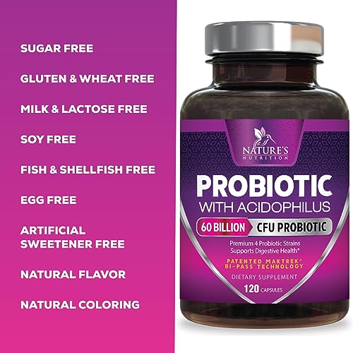 Probiotics, 60 Billion CFU per Serving, Probiotic with Prebiotics for Digestive & Immune Health Nature's Nutrition