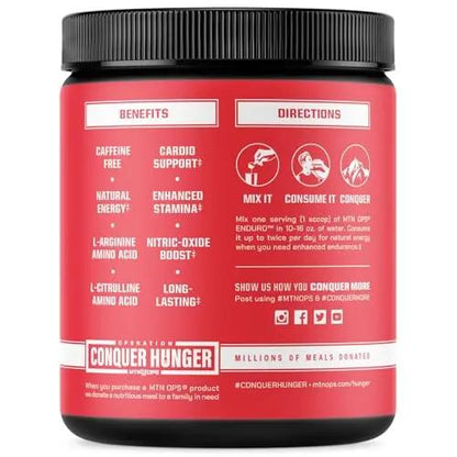 MTN OPS Enduro Nitric Oxide Supplement & Stim-Free Pre Workout - 30 Servings - with Magnesium Citrate, Beet Root Powder, Niacinamide, L Arginine & L Citrulline - Kiwi Strawberry Flavor
