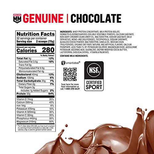 Muscle Milk Genuine Protein Powder, Chocolate, 4.94 Pound, 32 Servings, 32g Protein Muscle Milk