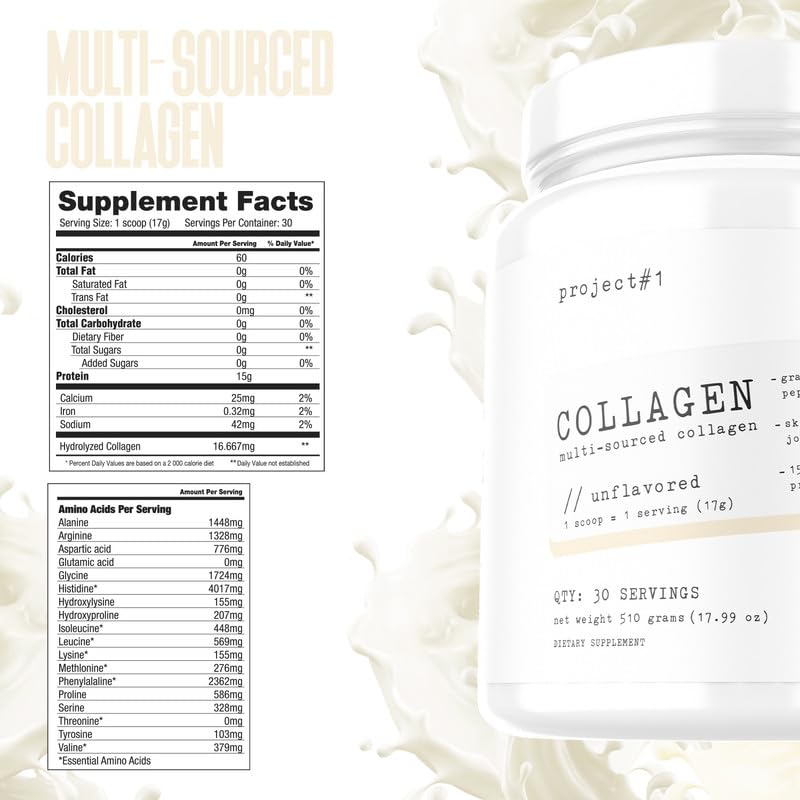 Project #1 Nutrition Multi-Sourced Collagen Powder | Grass-Fed Peptides for Skin, Hair Project #1