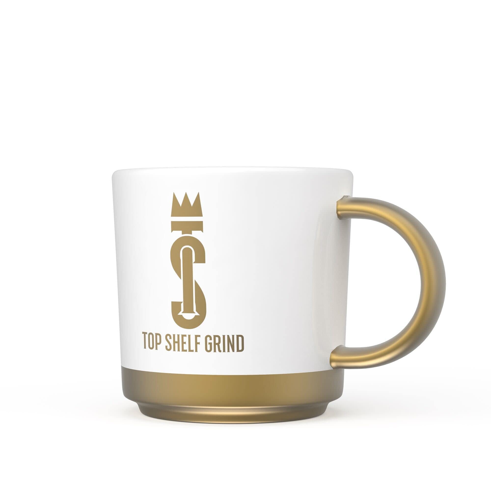 Top Shelf Grind Coffee Mug - The Prosperity Cup (Drink & Grow Rich) - White & Gold Join Top Shelf Grind