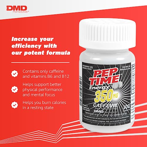 PEPTIME Energy Tablets, Vitamin B6 and B12 Caffeine Pills, 350 mg Caffeine