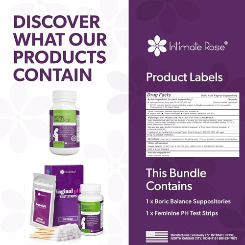 Intimate Rose Boric Acid Suppositories and pH Test Strips for Women (50 Strips) Bundle. Intimate Rose