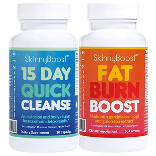 SkinnyBoost Fat Burn & 15 Day Quick Cleanse KIT-Vegan Capsules, Easy to Use: Detox
