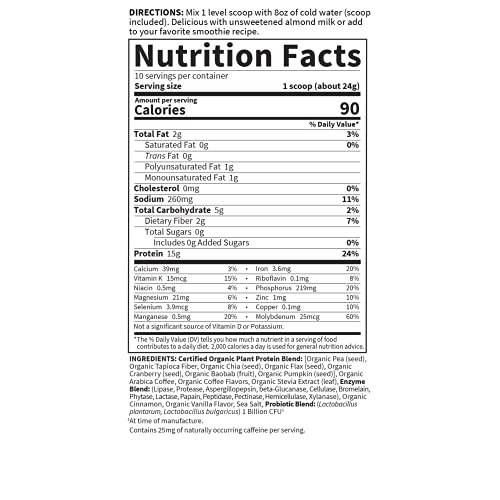 Garden of Life Organic Plant Protein Smooth Coffee Powder, 10 Servings - Vegan Garden of Life