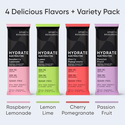 Sports Research Hydrate Electrolytes Powder Packets - Sugar-Free & Naturally Flavored Sports Research
