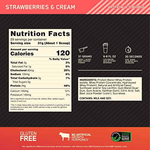 Optimum Nutrition Gold Standard 100% Whey Protein Powder, Strawberries & Cream Optimum Nutrition