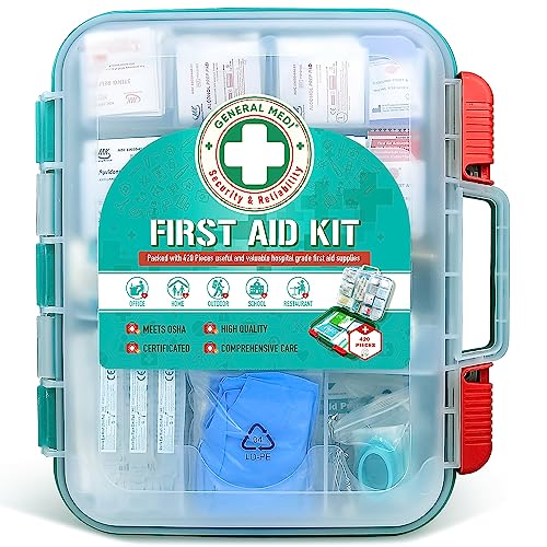 General Medi 420 Pieces Professional First Aid Kit - HardCase First Aid Box - Contains 