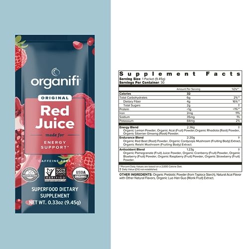 Organifi Red Juice - Vegan Energy Powder - Berry-Flavored Adaptogen Drink - Caffeine Organifi