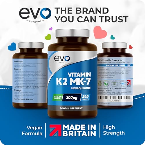EVO NUTRITION Vitamin K2 MK-7 200mcg | 365 Vegetarian and Vegan Tablets EVO NUTRITION