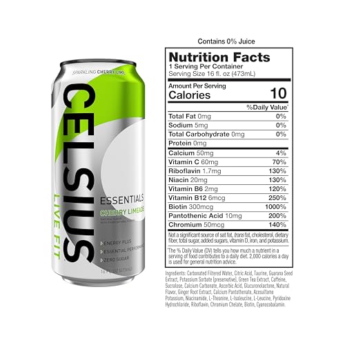 CELSIUS ESSENTIALS, Sparkling Cherry Limeade, Performance Energy Drink 16 Fl Oz CELSIUS