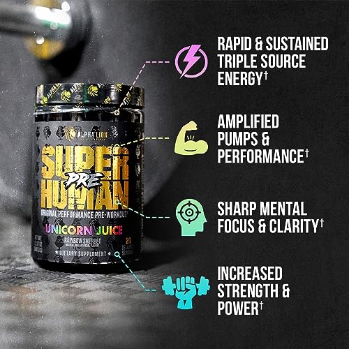 ALPHA LION Superhuman Pre Workout Powder, Beta Alanine, L-Taurine & Tri-Source ALPHA LION