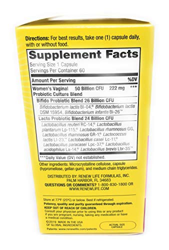 RENEW LIFE Ultimate Flora Vaginal Probiotic 50 Billion, 60 CT Renew Life