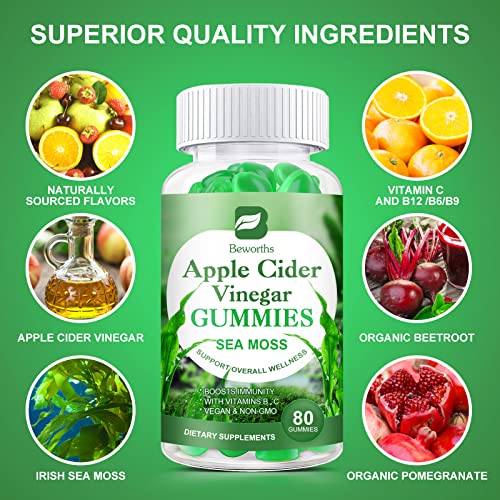 B BEWORTHS Apple Cider Vinegar & Sea Moss Gummies, Organic ACV Gummies B BEWORTHS