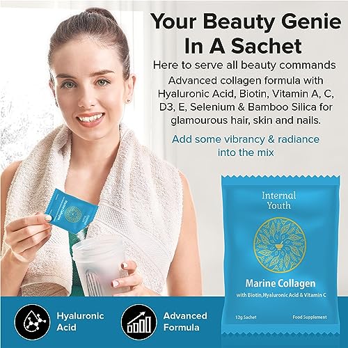 Marine Collagen Powder 10000mg with Hyaluronic Acid Biotin and Vitamin C A D3 E - Collagen Internal Youth