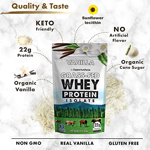 Opportuniteas Vanilla Whey Protein Powder - Grass Fed Whey Isolate + Real Sugar & Vanilla Opportuniteas