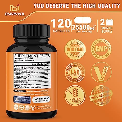 Berberine 𝟏𝟓𝟎𝟎𝟎𝐦𝐠 Ceylon Cinnamon 𝟏𝟎𝟎𝟎𝐦𝐠 Turmeric 𝟒𝟓𝟎𝟎𝐦𝐠 Green Tea 𝟐𝟎𝟎𝟎𝐦𝐠 BMVINVOL
