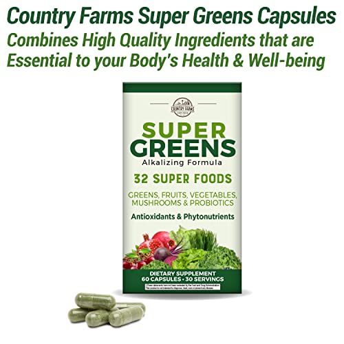 COUNTRY FARMS Super Greens Vegicaps, 32 Super Foods, Whole Food Supplement COUNTRY FARMS