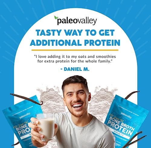 Paleovalley 100% Grass Fed Bone Broth Protein Powder - Vanilla - Rich in Collagen for Hair Paleovalley