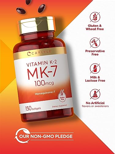 Carlyle Vitamin K2 Supplement 100mcg | K2 MK7 | 150 Softgels | Non-GMO Carlyle