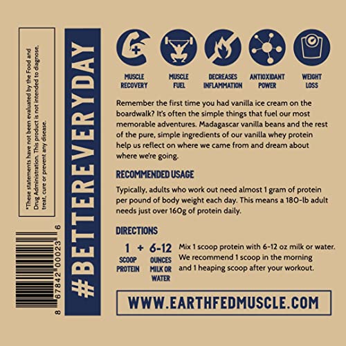 Earth Fed Muscle Whey Back Vanilla Truly Grass Fed Whey 2lb - No Fillers, Flow Agents Earth Fed Muscle