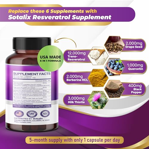 Resveratrol 24,000mg with Grape Seed + Quercetin Berberine + Milk Thistle Powerful Anti SOTALIX SUPPLEMENT