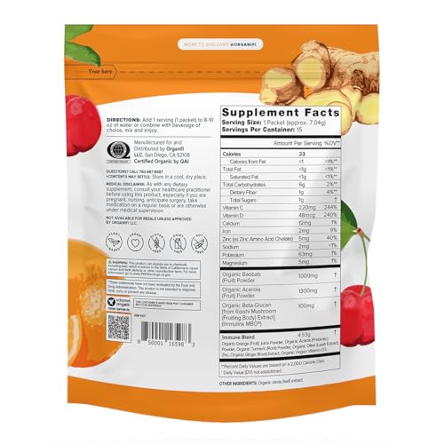 Organifi Immunity - Organic Superfood Immunity Support - 15 Single Serve Packets Organifi