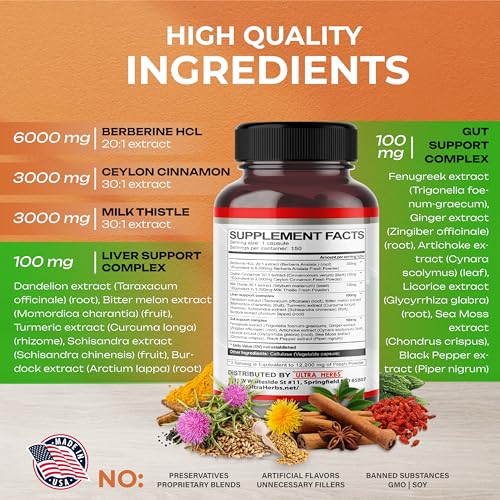 Ultra Herbs Premium Berberine 12,200MG with Cinnamon, Milk Thistle *USA Made & Test* ULTRA HERBS