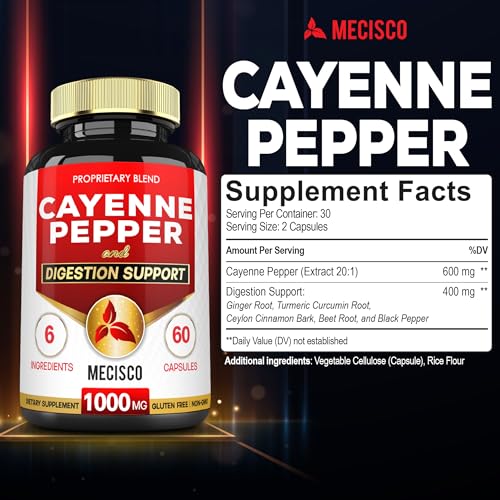 Mecisco 6in1 Cayenne Pepper Capsules Organic with Ginger Root, Beet Root, and Black Pepper Mecisco