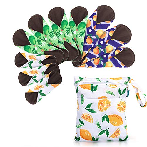 Teamoy 10pcs Cloth Panty Liners, Reusable Sanitary Pads with Wet Bag, Washable Cloth Menstrual Pads
