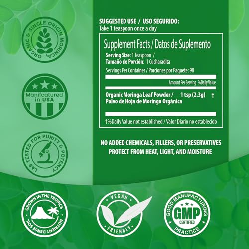 PURA VIDA MORINGA Moringa Powder Organic Single Origin - Premium 100% Leaf Powder PURA VIDA MORINGA
