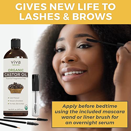 Viva Naturals Organic Castor Oil, 16 fl oz - Cold Pressed Castor Oil for Skin, Hair and Lashes - Traditionally Viva Naturals