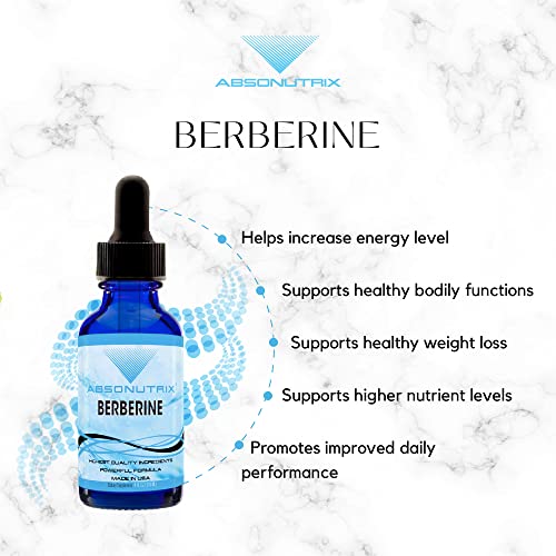Absonutrix Berberine Supplement 600 mg, 4 Fl Oz Large Bottle, Healthy Weight Loss Support
