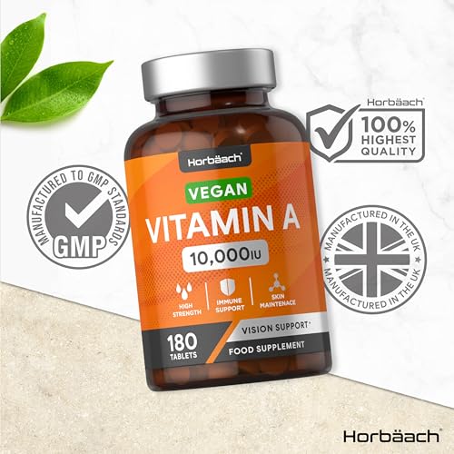 Vitamin A Tablets 10000iu | 180 Count | High Strength Vitamin A as Retinol Acetate Horbäach