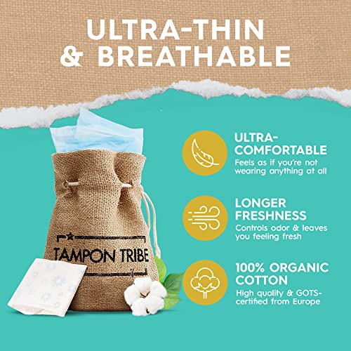 Tampon Tribe - Organic Cotton Pads with Wings for Women, Chemical-Free Breathable Sanitary Pads Tampon Tribe