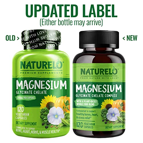 NATURELO Magnesium Glycinate Chelate Complex - 200 mg Magnesium with Organic NATURELO